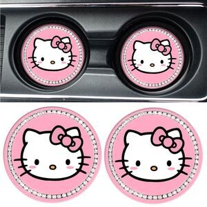 Hello Kitty car cup Coasters in Pink with bling Set of 2 NWT